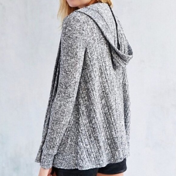 BDG URBAN OUTFITTERS UO Hooded Ribbed Cardigan Black White Marled Open Sweater - Picture 4 of 16